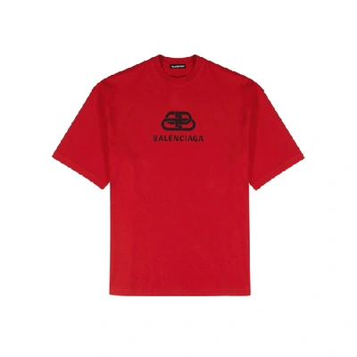 Shop Balenciaga Red Logo-print Cotton T-shirt