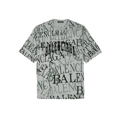 Shop Balenciaga Grey Logo-print Cotton T-shirt
