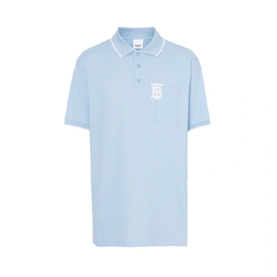 Shop Burberry Monogram Motif Tipped Cotton Pique Polo Shirt In Pale Blue