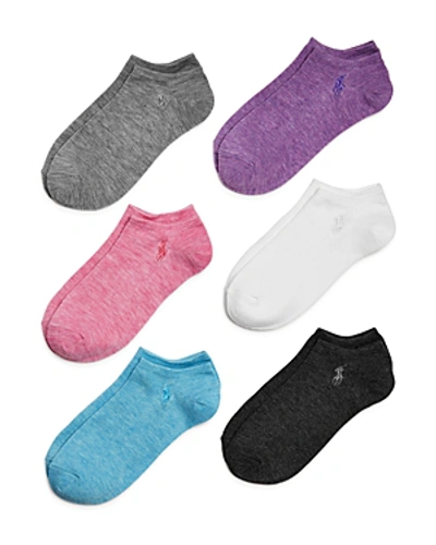 Shop Ralph Lauren Polo  Flat Knit Ultra Low Socks, Set Of 6 In Pink Heather