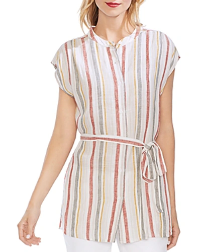 Shop Vince Camuto Canyon Stripe Linen Tunic Shirt In Canyon Sunset