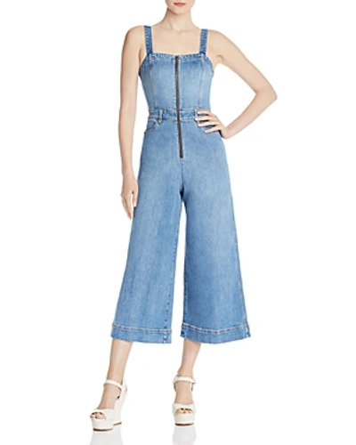 Shop Alice And Olivia Alice + Olivia Gorgeous Cropped Wide-leg Denim Jumpsuit In Love Me