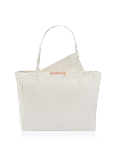 Shop Ted Baker Clarkia Pebbled Leather Shopper Tote In White