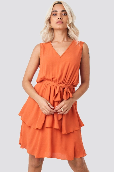 Shop Trendyol Carmen Belt Mini Dress - Orange In Cinnamon