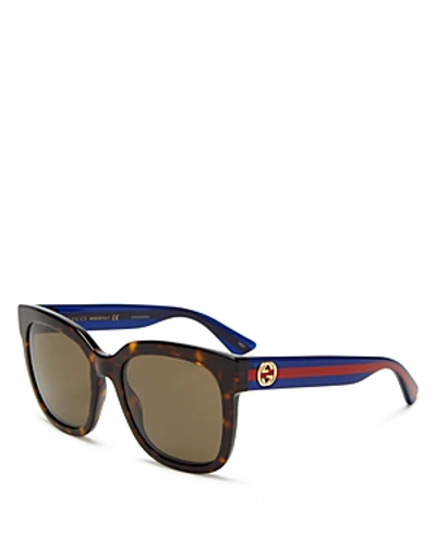 Shop Gucci Women's Logo Square Sunglasses, 54mm In Havana Blue/brown Solid