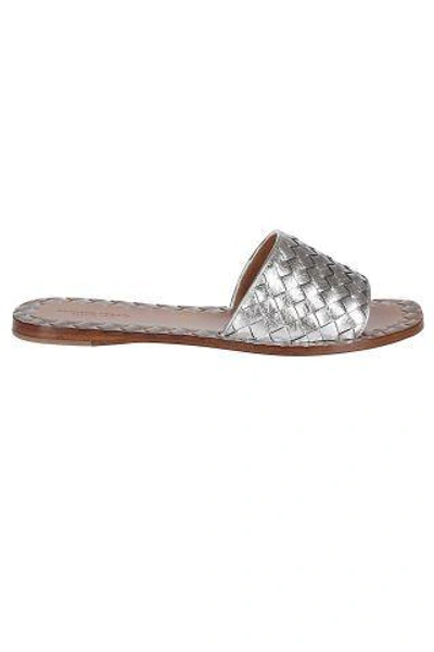 Shop Bottega Veneta Ravello Slides In Silver