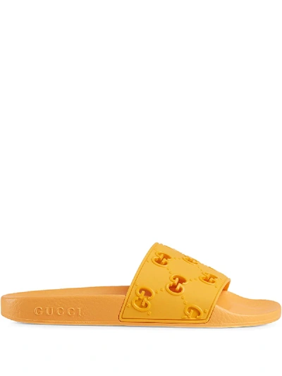 Shop Gucci Gg Cut-out Logo Slide Sandals - Orange