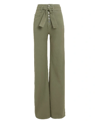 Shop Veronica Beard Rosanna Wide Leg Denim Pants In Olive/army