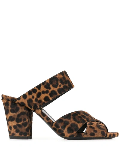 Shop Saint Laurent Leopard Print Sandals - Brown