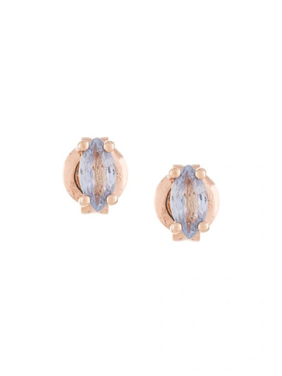Shop Natalie Marie 9kt Rose Gold Marquise Sapphire Studs In Blue