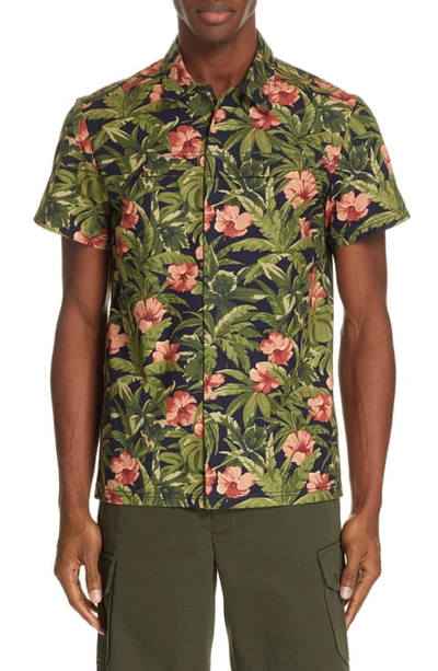 Shop Apc Midway Extra Slim Fit Floral Print Shirt In Dark Navy