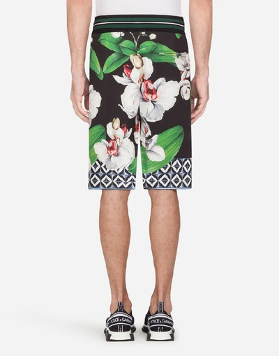 Shop Dolce & Gabbana Jersey Jogging Shorts With Orchid Print In Multicolored