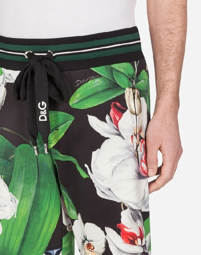 Shop Dolce & Gabbana Jersey Jogging Shorts With Orchid Print In Multicolored