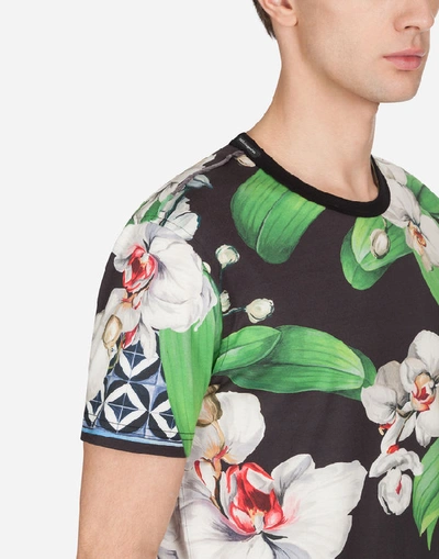 Shop Dolce & Gabbana Cotton T-shirt With Orchid Print In Multicolored