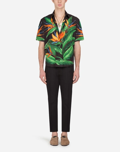 Shop Dolce & Gabbana Cotton Hawaiian Shirt With Bird Of Paradise Print In Multicolored