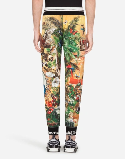 Shop Dolce & Gabbana Jersey Jogging Pants With Tropical King Print In Multicolored