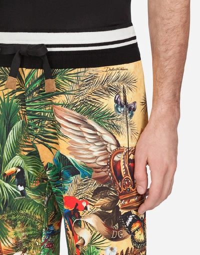 Shop Dolce & Gabbana Jersey Jogging Pants With Tropical King Print In Multicolored