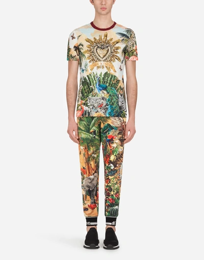 Shop Dolce & Gabbana Jersey Jogging Pants With Tropical King Print In Multicolored