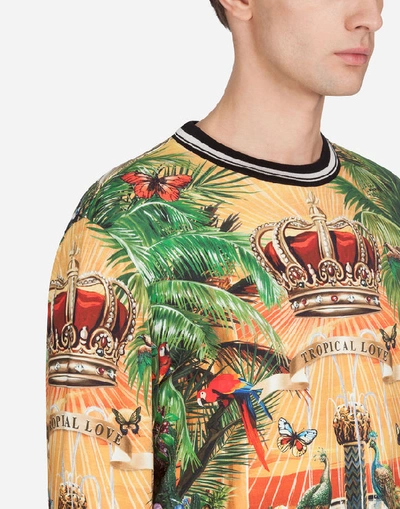 Shop Dolce & Gabbana Cotton Sweatshirt With Tropical King Print In Multicolored