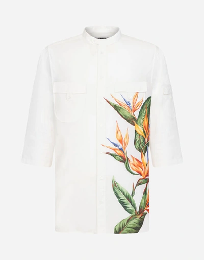Shop Dolce & Gabbana Hawaiian Shirt With Bird Of Paradise Print In White
