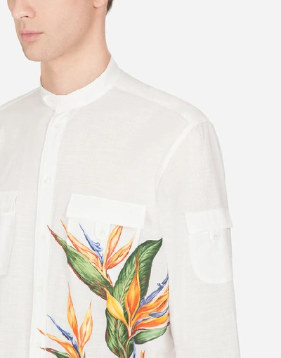 Shop Dolce & Gabbana Hawaiian Shirt With Bird Of Paradise Print In White