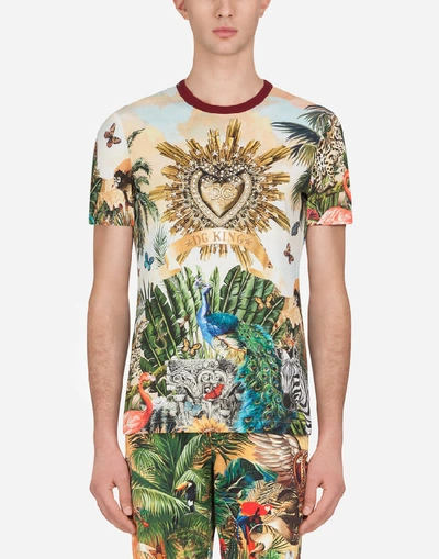 Shop Dolce & Gabbana Cotton T-shirt With Tropical King Print In Multicolored