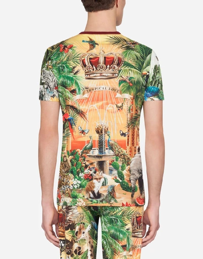 Shop Dolce & Gabbana Cotton T-shirt With Tropical King Print In Multicolored