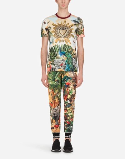Shop Dolce & Gabbana Cotton T-shirt With Tropical King Print In Multicolored