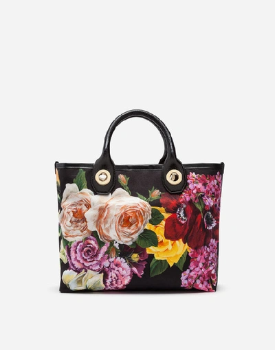 Shop Dolce & Gabbana Small Capri Shopping Bag In Lily-print Canvas In Floral Print