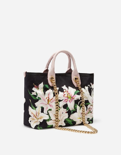 Shop Dolce & Gabbana Small Capri Shopping Bag In Lily-print Canvas In Floral Print