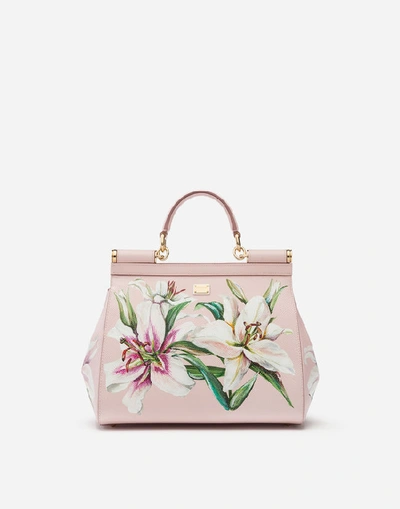 Shop Dolce & Gabbana Medium Sicily Bag In Lily-print Dauphine Calfskin In Floral Print