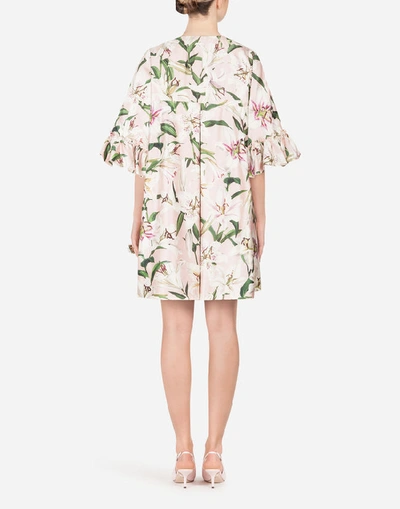 Shop Dolce & Gabbana Lily-print Shantung Coat In Floral Print