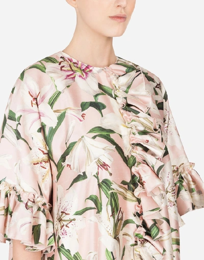 Shop Dolce & Gabbana Lily-print Shantung Coat In Floral Print