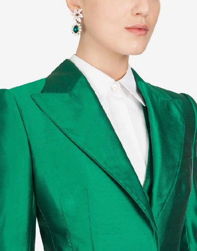 Shop Dolce & Gabbana Single-breasted Shantung Blazer In Green