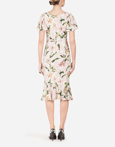 Shop Dolce & Gabbana Lily-print Cady Midi Dress In Floral Print