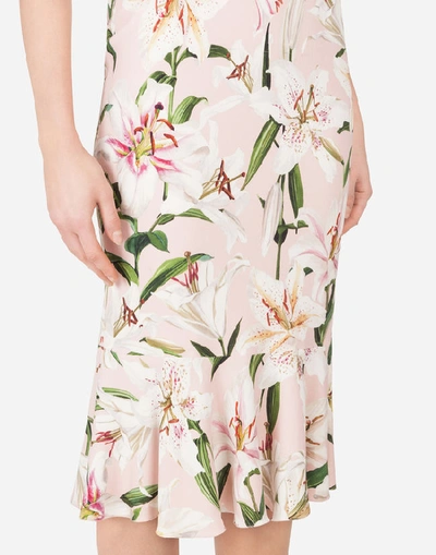 Shop Dolce & Gabbana Lily-print Cady Midi Dress In Floral Print