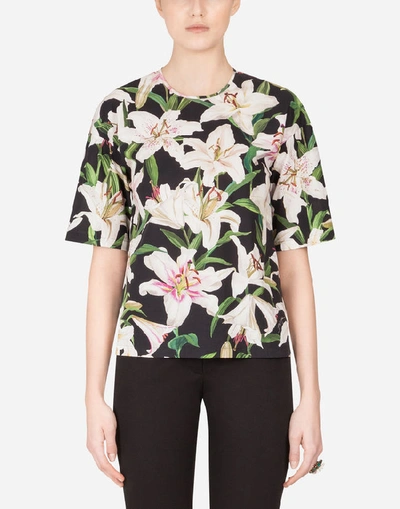 Shop Dolce & Gabbana Lily-print Poplin T-shirt In Floral Print