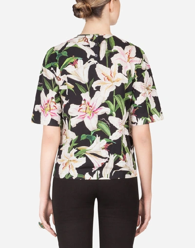 Shop Dolce & Gabbana Lily-print Poplin T-shirt In Floral Print