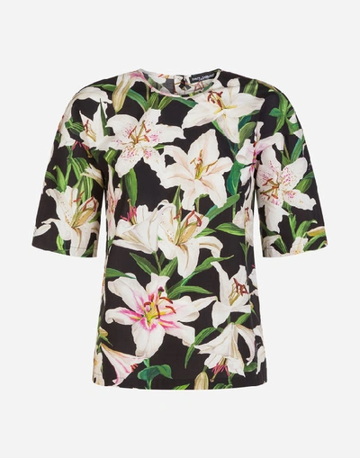 Shop Dolce & Gabbana Lily-print Poplin T-shirt In Floral Print