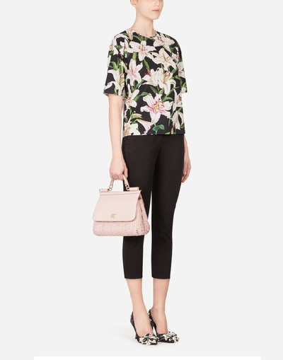 Shop Dolce & Gabbana Lily-print Poplin T-shirt In Floral Print