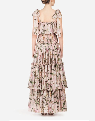 Shop Dolce & Gabbana Long Lily-print Chiffon Dress In Floral Print