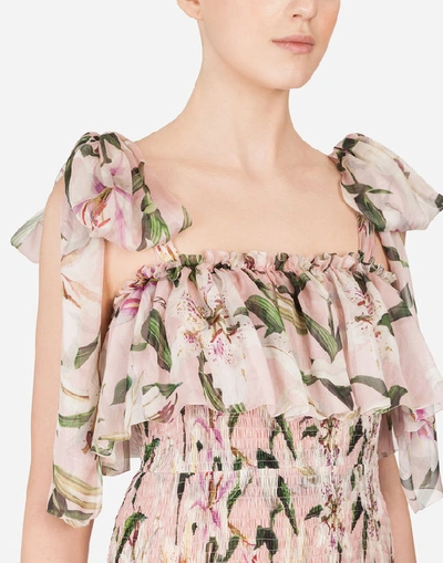 Shop Dolce & Gabbana Long Lily-print Chiffon Dress In Floral Print