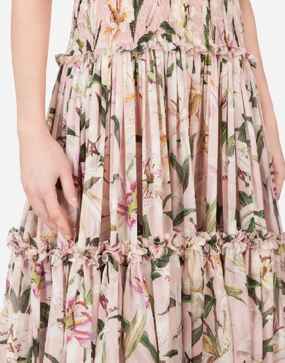 Shop Dolce & Gabbana Long Lily-print Chiffon Dress In Floral Print