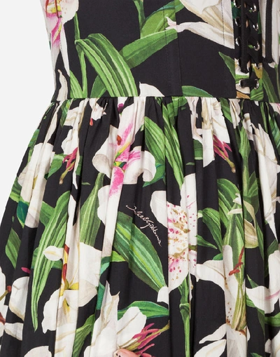Shop Dolce & Gabbana Bustier Midi Dress In Lily-print Poplin In Floral Print