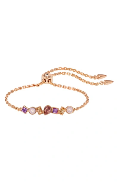 Shop Adore Mixed Crystal Bar Slide Bracelet In Rose Gold Plated