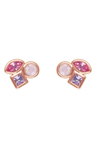 Shop Adore Mini Mixed Crystal Stud Earrings In Rose Gold Plated