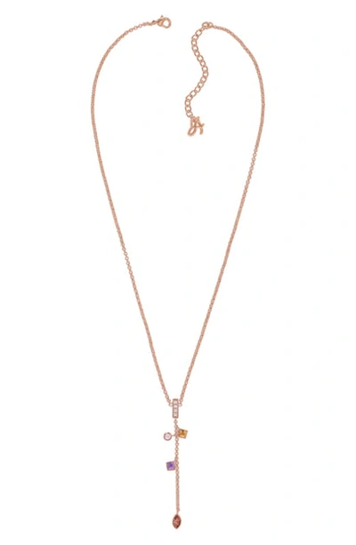 Shop Adore Mixed Crystal Y-necklace In Rose Gold Plated