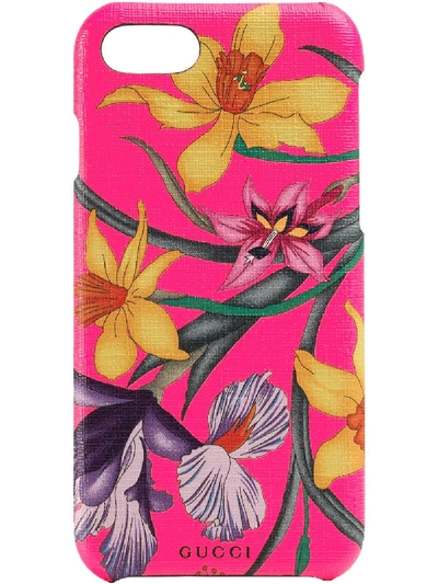 Shop Gucci Iphone 8-hülle Mit Blumen-print - Rosa In Pink
