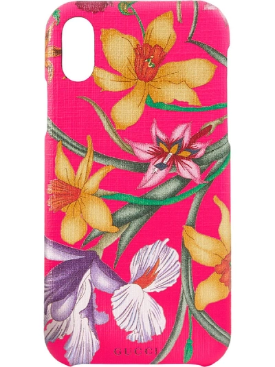 Shop Gucci Iphone X Case With Flora Print - Pink