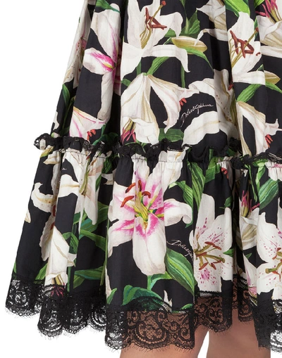 Shop Dolce & Gabbana Lily-print Poplin Midi Dress In Floral Print